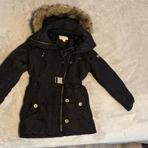 Michael Kors Black Hooded Jacket with Fur Trim